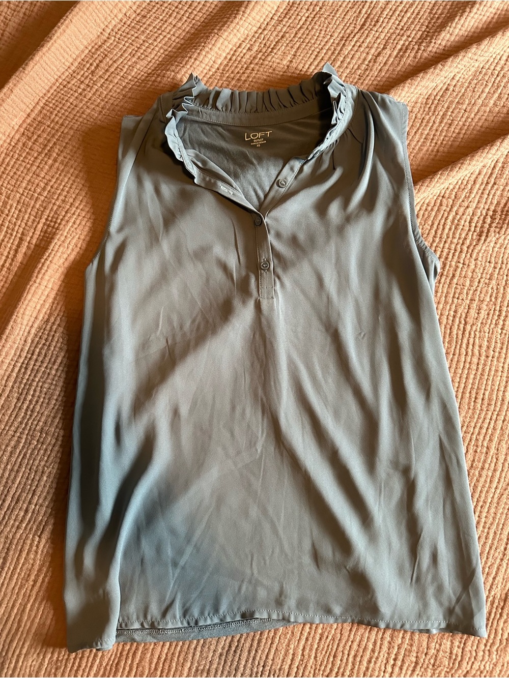 LOFT Sleeveless Ruffle Collar Shell Top - Sage